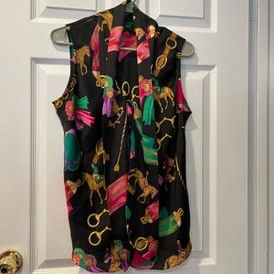 ralph lauren green label equestrian print silky soft button up sleeveless top
